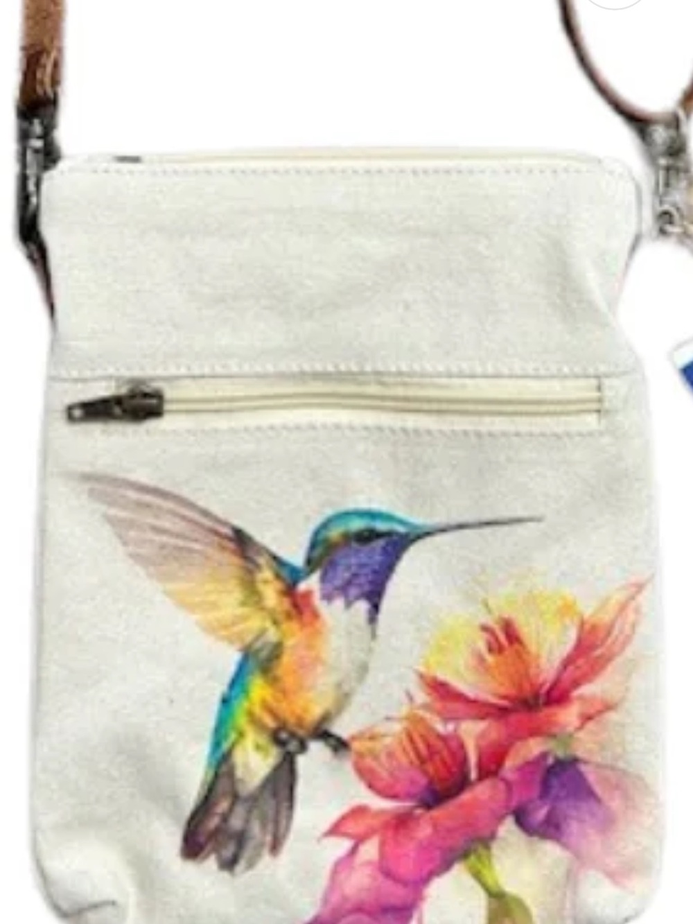 Cottn Curls Hummingbird Canvas Crossbody Bag - Cream